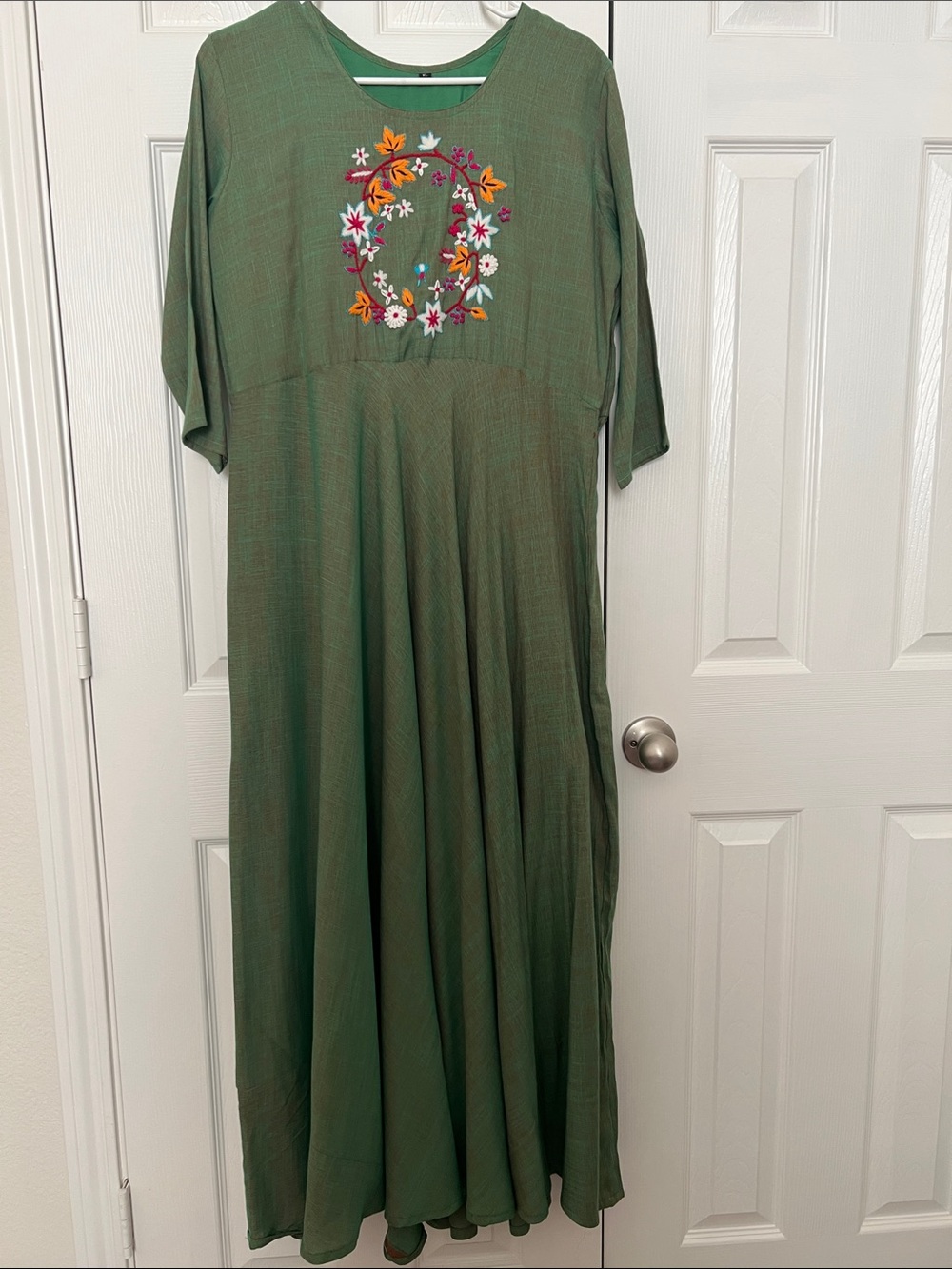 Green Embroidered Maxi Dress - Women's